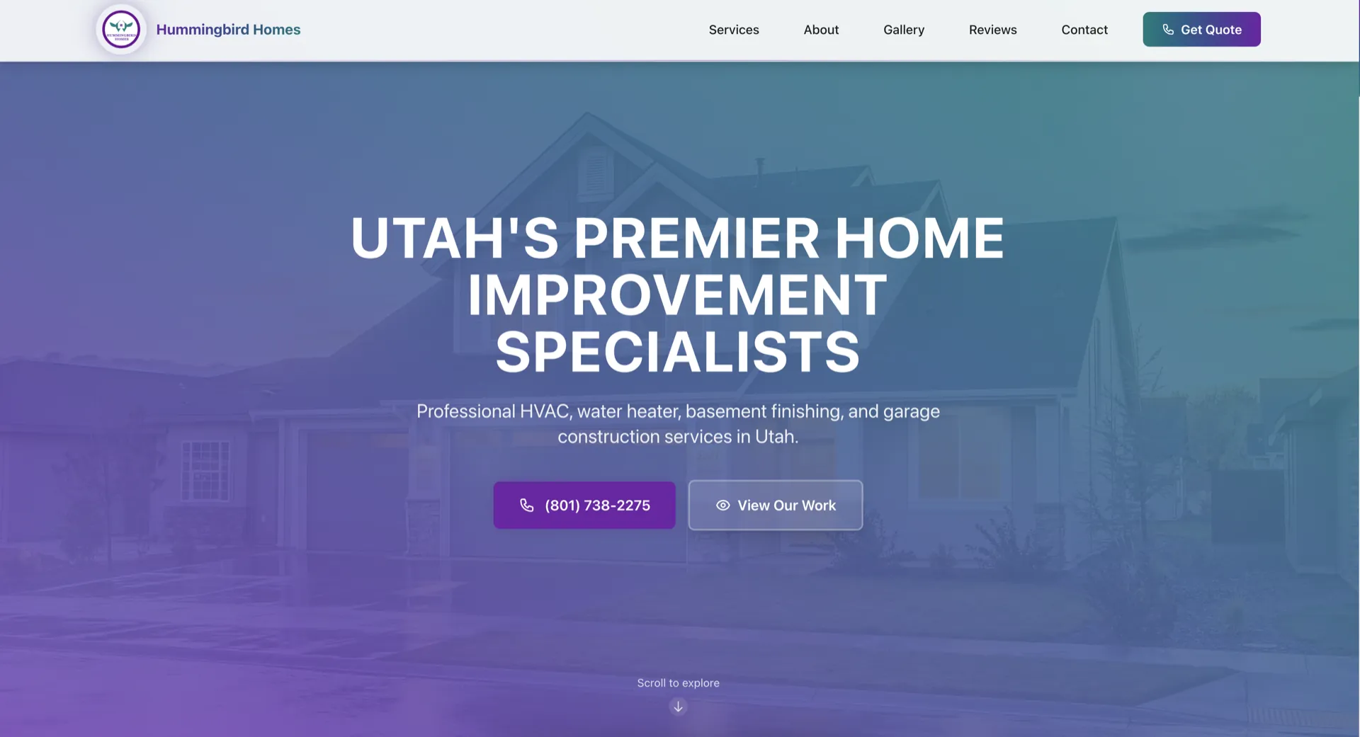 Hummingbird Homes website design - Home improvement website