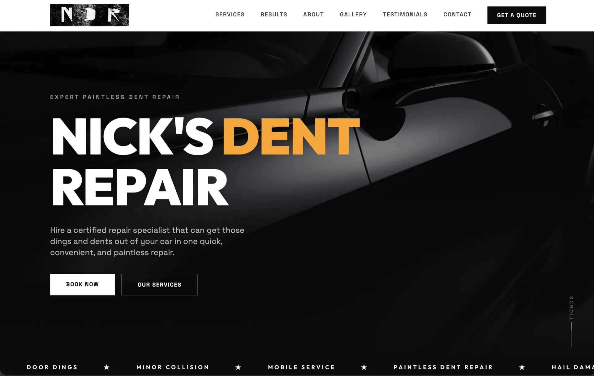 Nick's Dent Repair website design screenshot